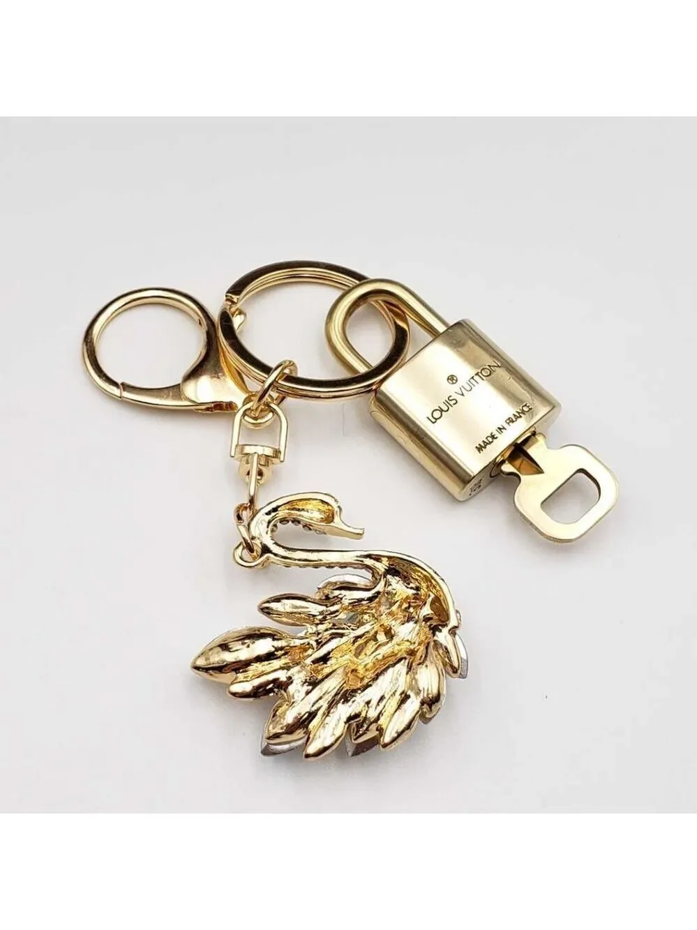 Authentic Louis Vuitton Padlock Gold 🔒 Key Set + Unbranded Swan Keychain Charm